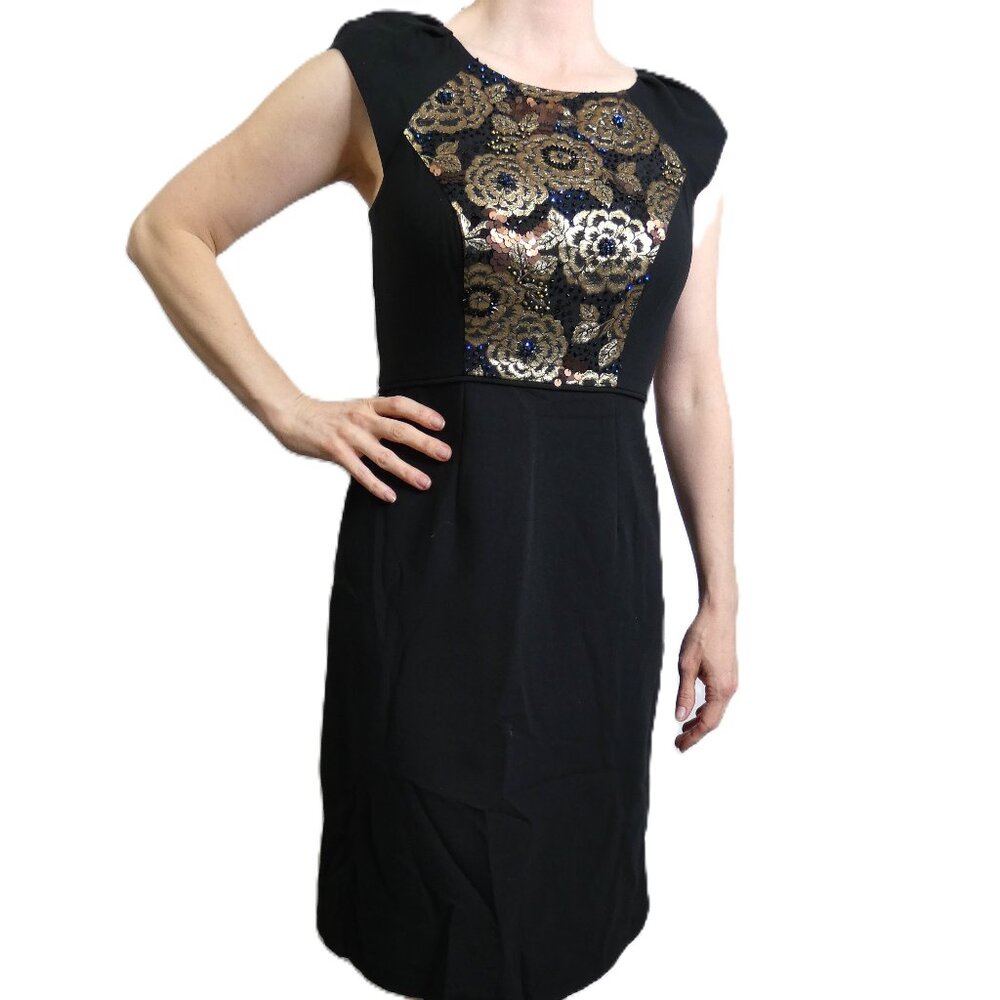 Monsoon Size 4 Black Dress Prom Gold Beaded Front Panel OOAK Sexy Gorgeous NWT